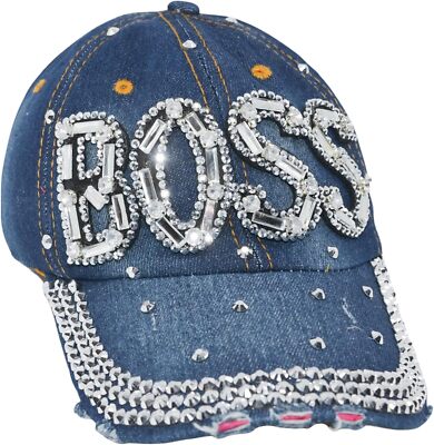 Black Eye Patch Rhinestone Baby Cap デニム Popfizzy Womens Bling Cap, Bejeweled Rhinestone One Size, Boss