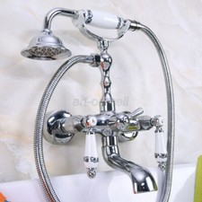 Chrome Brass Wall Mount Bathtub Clawfoot Bath Tub Faucet w/Handheld Shower