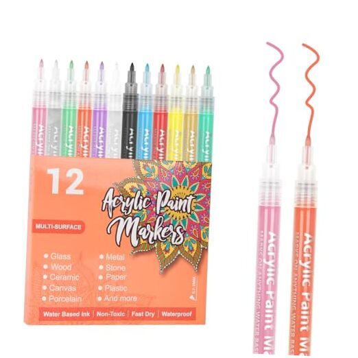 Acrylic Paint Markers Rock Painting 12 12 Count (Pack of 1) Single Hard Tip