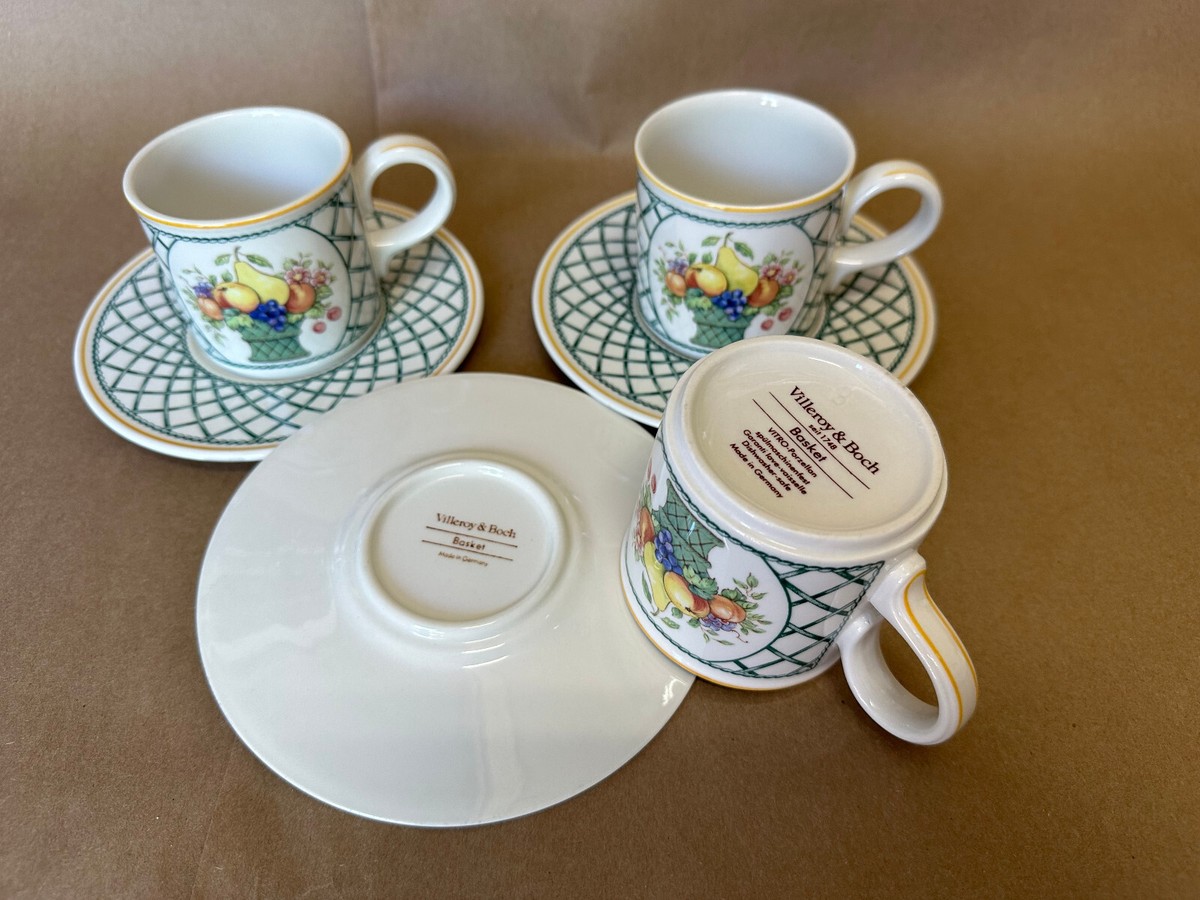 3 Flat Tea Cup Saucer Sets Villeroy Boch Basket Germany