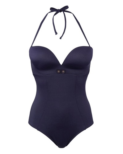 *New Sizes* | Gossard Retro Button Plunge Swimsuit | Navy | HN056 - Picture 4 of 6