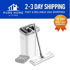 Effortless Cleaning Mop System - Bucket with 3 Washable Microfiber Pads Included