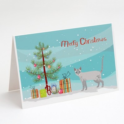 Caroline's Treasures Ojos Azules Cat Merry Christmas Greeting Cards Pack of 8