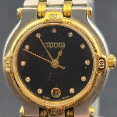 Gucci 9000L Vintage Two Tone Diamond Dial Swiss Date Watch 25mm 0029838