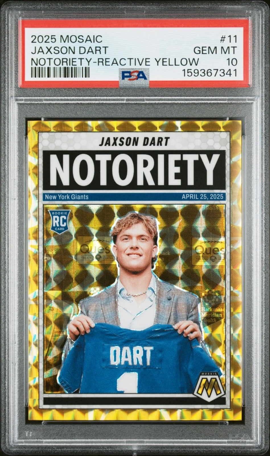 2025 Mosaic Notoriety Jaxson Dart #11 Reactive Yellow /89
