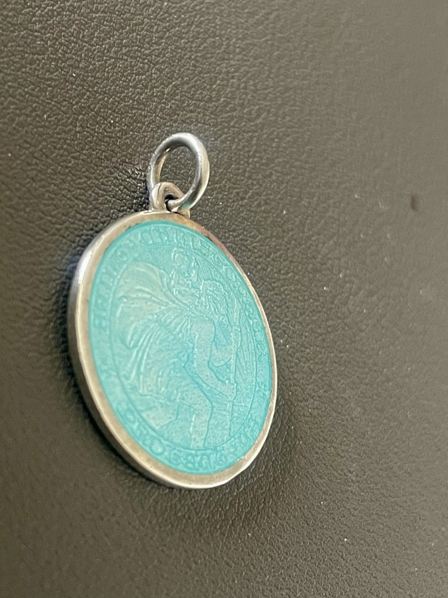 Charles Thomae St Christopher Sterling Silver Blue Enamel Charm