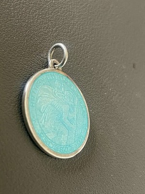 Charles Thomae St Christopher Sterling Silver Blue Enamel Charm