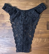 Vtg Second Skin String Thong PANTIES Sz 8 Hi Cut Lace Nylon Fashion Bug Black