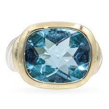 David Yurman Sterling Silver 14k Yellow Gold Blue Topaz Albion Ring