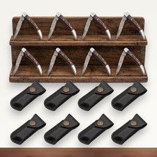 8pc Damascus Steel Folding Pocket Knife Set Bulk Groomsmen Gift w/Leather Pouch