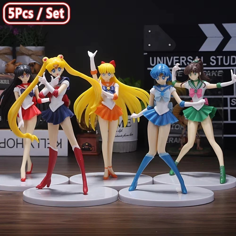 Juego de 5 figuras Sailor Moon Usagi Ami Rei Minako PVC Anime Muñeca Juguetes Vendedor de EE. UU.