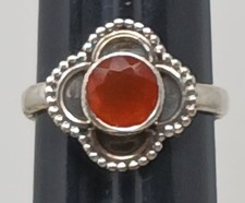 Carnelian Sterling Silver 925 Ring Size 4.25 VTG-Style Beaded Design RB2-3