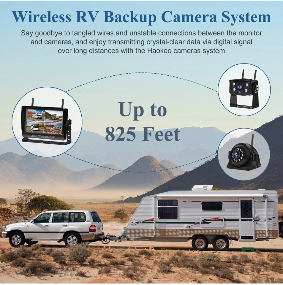 9 " 4 CH Digital Wireless Quad Monitor DVR 1080P Camera For Truck Trailer RV - Image 3 of 4