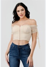 Windsor Hooked Ruched Cream Crop Top Size Lar...
