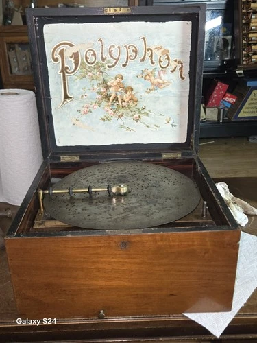 Antique Wooden Polyphon Music Box BEAUTIFUL WORKS GREAT!