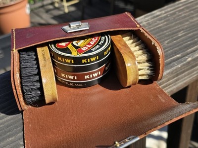 Vintage Leather Shoe Care Kit- Made in England- W/ Original Brushes Kiwi Polish
