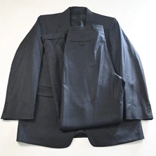 Loro Piana Daniel Cremieux 42L 36x36 Blue Windowpane 100% Wool Mens Suit