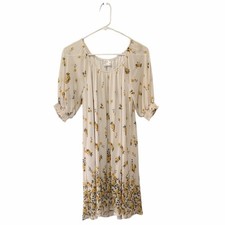 SIRE. LILY Floral Dress Sheer Overlay Built-In Slip Elastic Neck Sleeves Medium