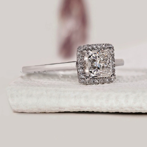 Princess Cut 0.80 CT Lab Grown Diamond Ring With Halo Setting-Certified 14k Gold - Picture 1 of 9