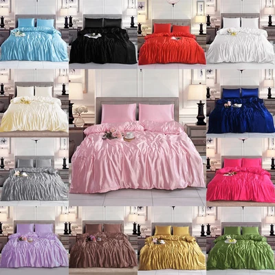 N.A 3Pcs Luxury Silk Satin Duvet Cover Silky Bedding Set Duvet Cover and Pillowcases