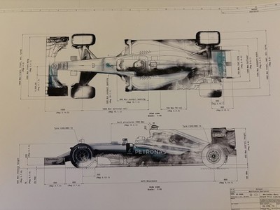 Mercedes Formula 1 W07 Hybrid Technical Drawing. Size A3 297 x 420mm