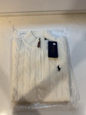 Ralph Lauren Cable Knit Quarter Zip Sweater -white - Size small