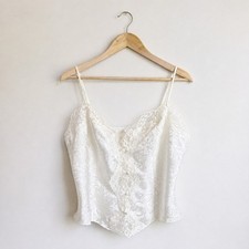 Vintage Victoria s Secret Gold Label Satin Lace Cami Top L Ivory Button Y2K VTG