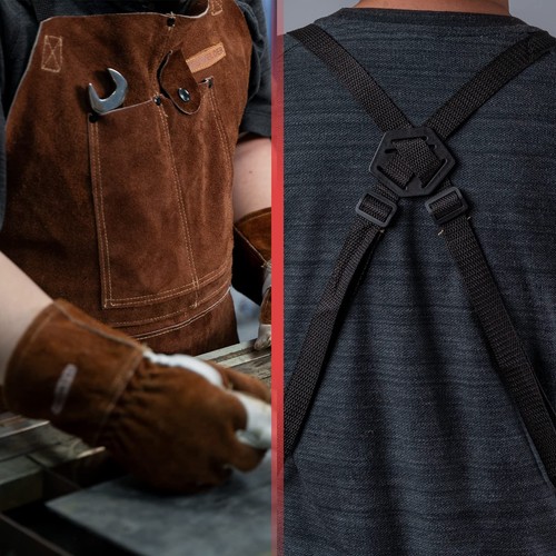 Leather Welding Work Apron with 6 Pockets Heat Flame Resistant Cowhide Welder... - Picture 5 of 7