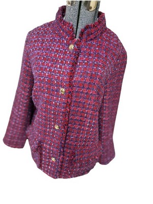 Talbots Blazer Size 14W Reds Pinks Purples Jacket Pockets Gold Tone Buttons EX
