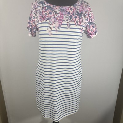 JOULES Dress Floral And Stripes Rivieraprint Pink/Blue 100% Cotton Size 10