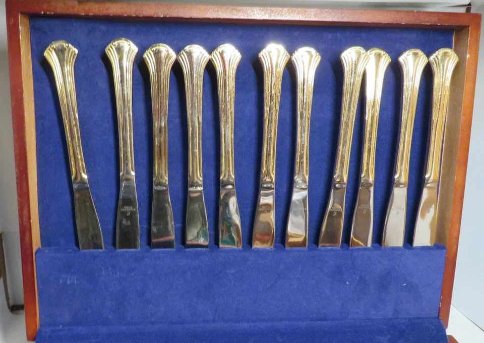 Vintage Unbranded Cutlery Silverware Flatware Gold Electroplate Stainless Set GU - Image 3 of 4