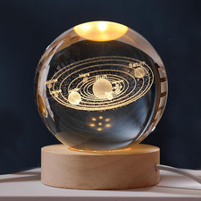 3D Solar System Crystal Ball 60Mm with Wood Base, Good Universe Gifts Ideas Gla
