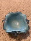 Vintage Murano Style Blue Art Glass Bowl with Gold Flecks – 7” x 3”