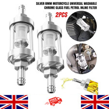 8mm 2Pcs Motorcycle Universal Washable Chrome Glass Fuel Petrol Inline Filter
