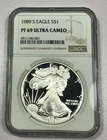 American Silver Eagle 1989-S One Ounce Silver Coin: NGC PF 69 Ultra Cameo