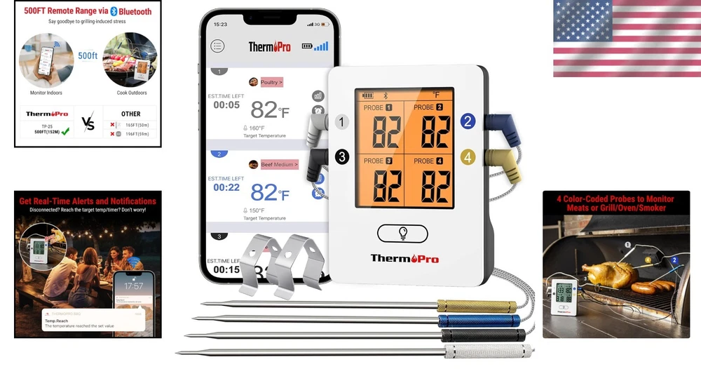 LCD Meat Thermometer with Smart Alarms & Temp Track Graph - Wireless Cooking Aid LCD Meat Thermometer with Smart Alarms & Temp Track Graph - Wireless Cooking Aid