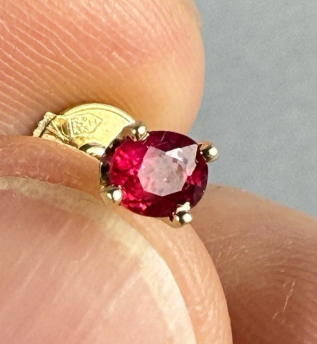 Ruby Stud Earring 14K Yellow Gold Natural 4 mm Single Round or Oval - Picture 2 of 9