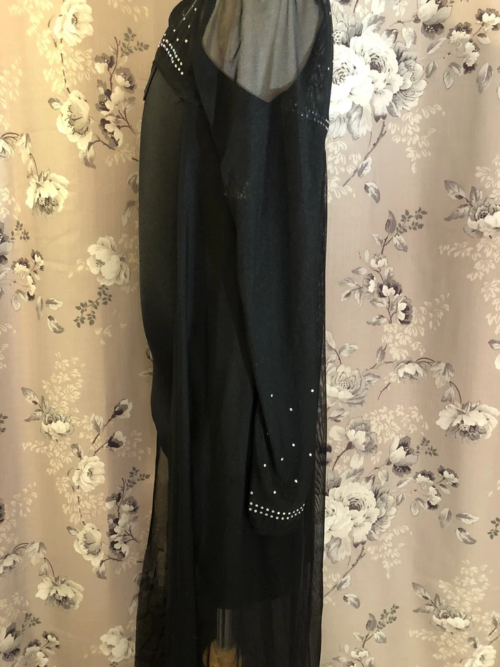 Curtain Call R570 Black Biketard Mesh Rhinestone Cape Gothic Dance Costume MA - Image 4 of 4