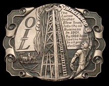PF20162 GREAT 1980s OIL DERRICK SPINDLETOP TEXAS OILFIELD SOLID BRASS BUCKLE
