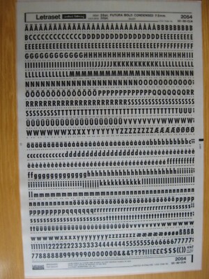 0,1 x Letraset Upp/Low & Num FUTURA BOLD CONDENSED 28pt 7,3mm Bogen 2054 (bb)