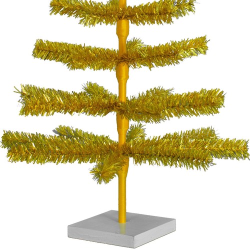 Shiny Gold Tinsel Christmas Tree with 1in Thin Brush, Wood Stand Included - Picture 9 of 20