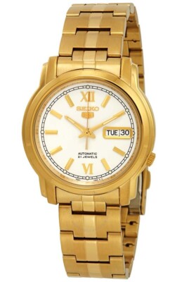 Seiko 5 SNKK84 Men's Gold Tone Stainless Steel White Dial Automatic Watch