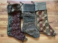 Luxury Christmas Stockings Lot (3 )Villa Bacci Designer Tapestry Bells Fur