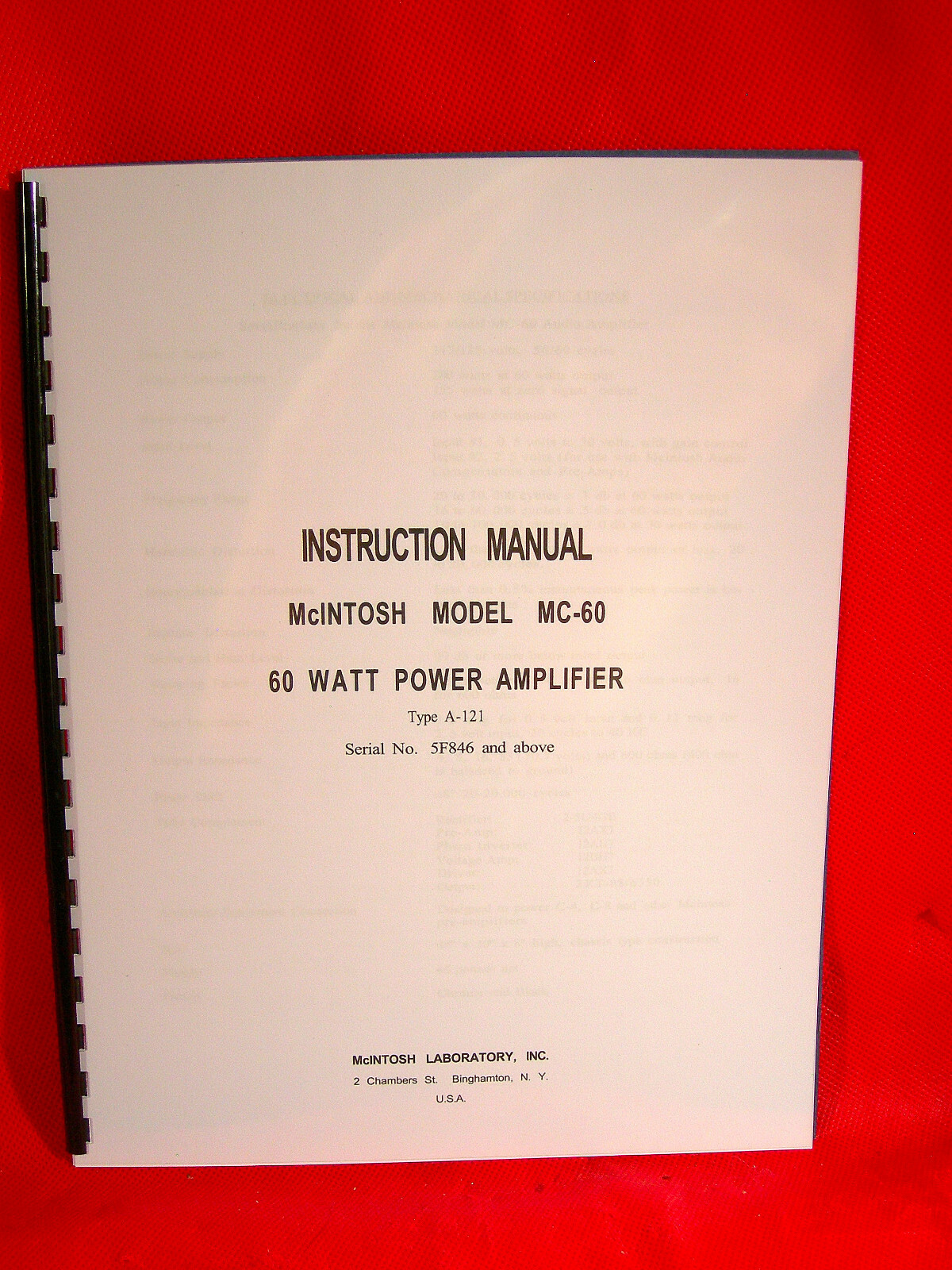 ONE BRAND NEW COPY OF MCINTOSH MC60 POWER AMPLIFIER OWNER’S MANUAL