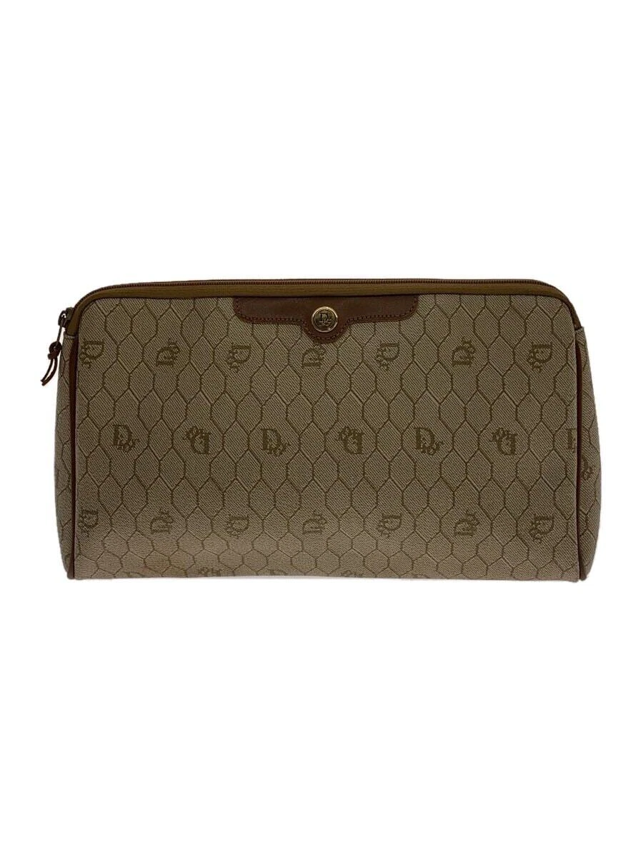Sac pochette toile nid d'abeille Christian Dior beige PVC cuir