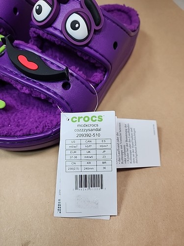 Crocs X McDonald’s Classic Cozzzy Sandal Grimace Purple W7/M5 Lmtd Edition Read - Picture 4 of 10