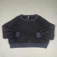 Free People Sweater Adult Small Black Round Neck Cropped Oversized Fuzzy Warm S