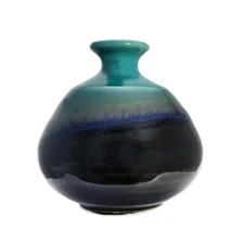 Japanese Mini Ikebana Vase Ceramic Jade Ocean Blue 3.5"D x 3.25"H Made in Japan