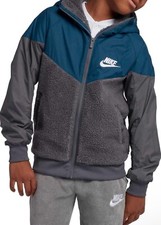 Nike Sportswear Windrunner Sherpa Winter Jacket Blue Grey Boys Large NEW