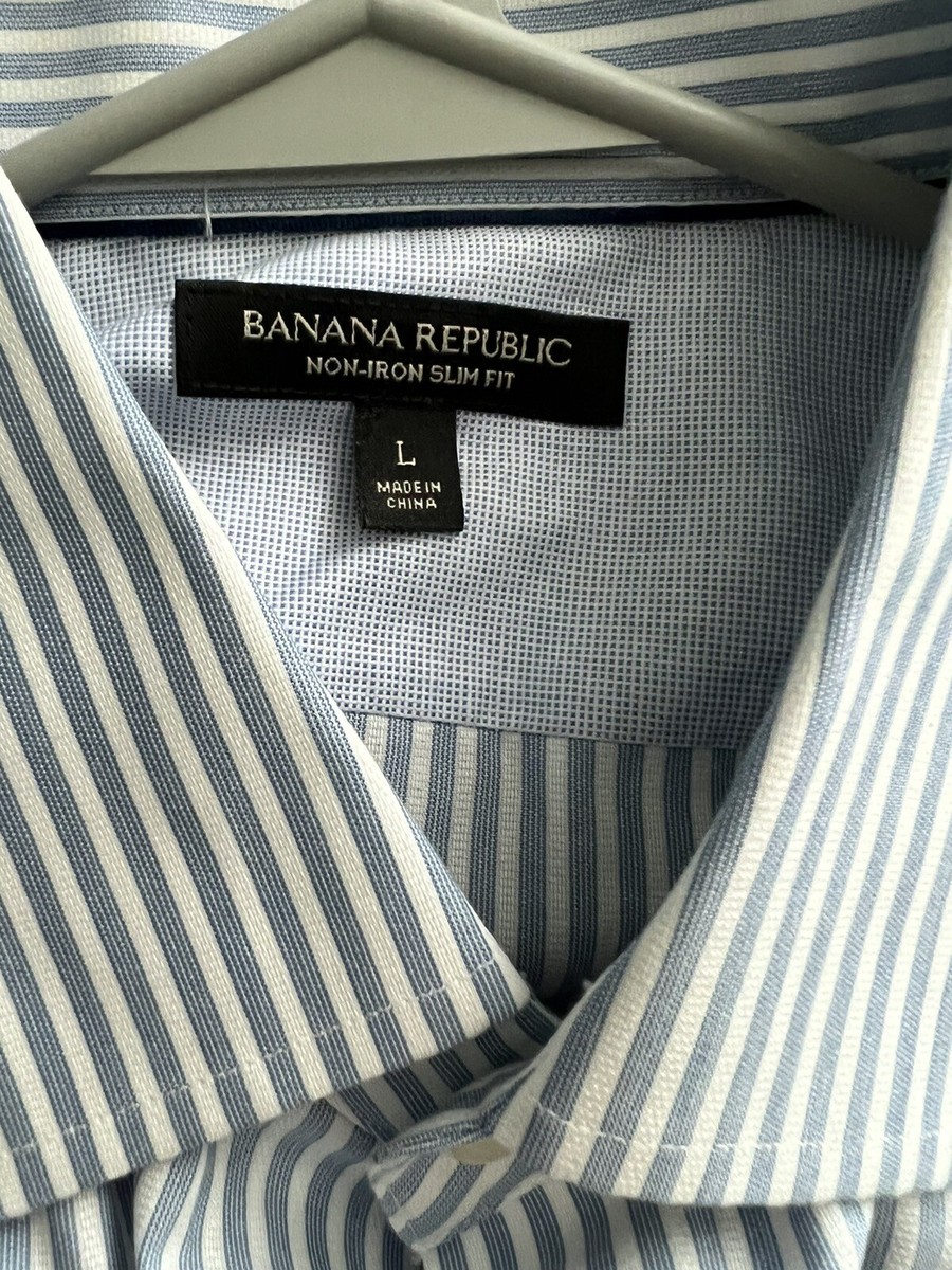 Chemise Homme Banana Republic - Rayures Bleu Et Blanc, Taille M, Manches Longues, Occasion Très Bon état